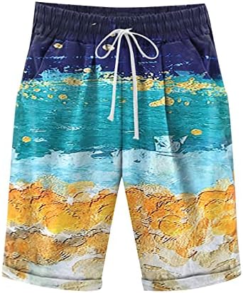 מכנסיים קצרים של Spandex Miashui עם כיסים נשים נשים מדפיסות קיץ מותניים גבוהות בתוספת מכנסיים קצרים בגודל שרוך מכנסי אופנועים בחוף ל