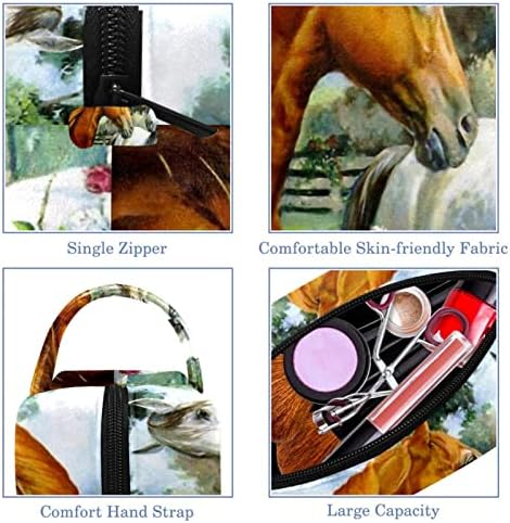 תיקי קוסמטיקה של טבובט שקיות איפור לנשים, שקיות נסיעות איפור קטנות, שמן ציור סוסי בעלי חיים פרח