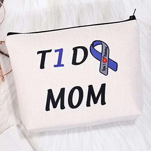 T1D Mom מתנות סוג 1 סוכרת מודעות סרט איפור איפור סוג 1 סוכרת אמא תומכת במתנות לוחמות T1D סוכרת שקית קוסמטיקה שקית רוכסן שקית נסיעה