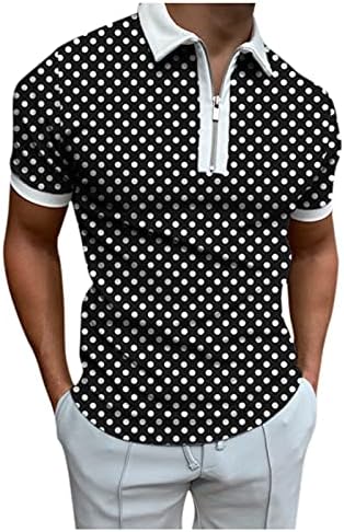 חולצת פולו רוכסן של Beuu לגברים שרוול קצר מצויד בקיץ מזדמן אופנה מודפסת חולצה צווארון צווארון עבור גברים