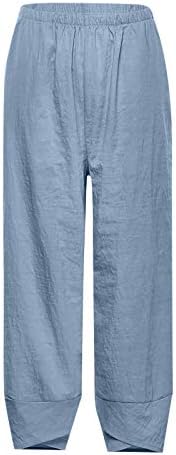 מכנסי פשתן של חיל הים מכנסיים רופפים מכנסיים קצוצים ברגליים רחבות המותניים אלסטיים נוחים מכנסיים קלים עם כיסים
