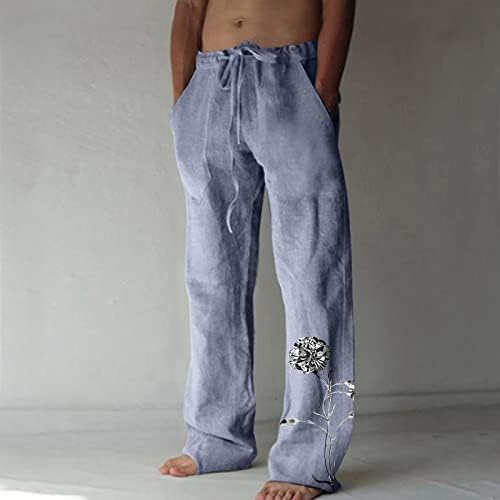 גברים מכנסי פשתן כותנה קיץ כיסים רופפים מכנסיים מותניים אלסטיים מכנסיים קלים משקל קל משקל