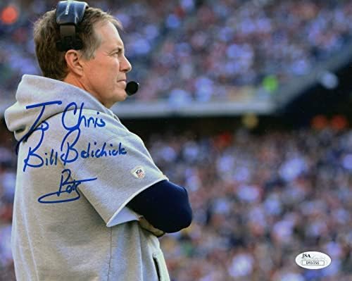 ביל בליצ'יק חתום על 8x10 מאמן ראשי פטריוטס לצילום לכריס JSA - תמונות NFL חתימה