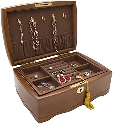 קופסת תכשיטים מעץ מלא של GSDNV עם מנעול להכנת תכשיטים מתקדמים אירופיים עגילי תכשיטים מתקדמים קופסת שרשרת קופסת שרשרת