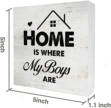 הבית הוא המקום בו הבנים שלי הם שלט קופסאות מעץ עם אמירה עיצוב שולחן 5 x 5 אינץ