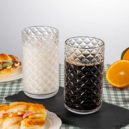 Megarte Vintage Glassward כוסות שתייה - 12 גרם כוסות זכוכית רשת עם סט קש של 6 כוסות קוקטייל גבוה למיץ קפה - מדיח כלים בטוח ללא עופרת -