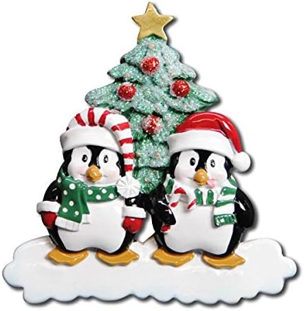 קוטב x משפחת פינגווין חורפי 2 / זוג קישוט לחג המולד המותאם אישית