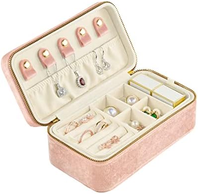 קופסת תכשיטים קטנה לנשים לנשים, מארגן תכשיטים לטיולים קטיפה, תכשיטים ניידים תכשיטים טבעת עגילי שרשרת צמיד תצוגת אחסון
