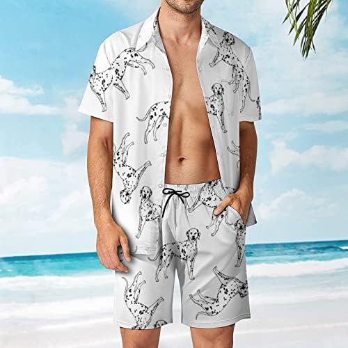 כלב דלמטי חמוד לגברים 2 חלקים תלבושות חוף כפתור הוואי למטה חולצה עם שרוול קצר וחליפות מכנסיים קצרים