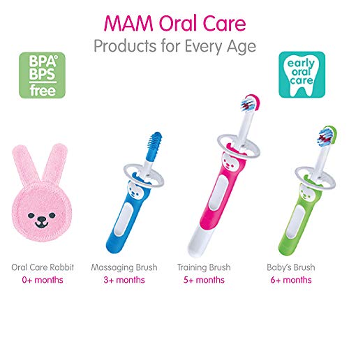 MAM מעסה מברשת שיניים לתינוקות, מנקה מסטיק ועיסוי עם מברשת דמות הדוב, אפליקציה אינטראקטיבית, לבנים 3+ חודשים, כחול