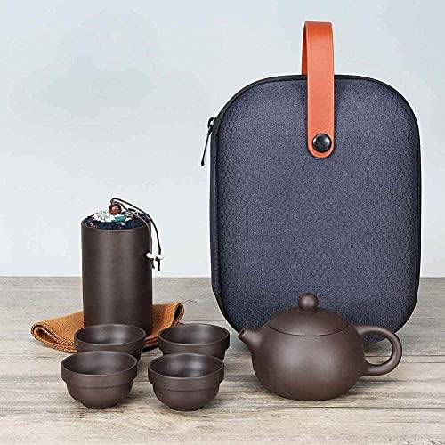 Lianxiao - קומקום תה נייד סט סיר תה חול סגול עם כוסות 4 יחידות ושקית אחסון 1 pc כלים למטבח כלי שתייה