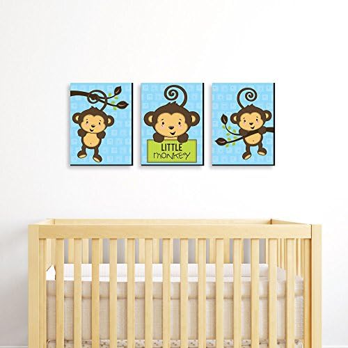 נקודה גדולה של אושר ילד קוף כחול - ילד תינוקות אמנות קיר וקישוטים לחדר ילדים - רעיונות למתנה - 7.5 x 10 אינץ ' - סט של 3 הדפסים