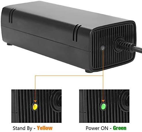 מתאם AC של YCCTEAM עבור Xbox 360 Slim, אספקת חשמל עם מחלף חוט מטען לבנה לבנה עבור Xbox 360 Slim Console גרסת רעש נמוך