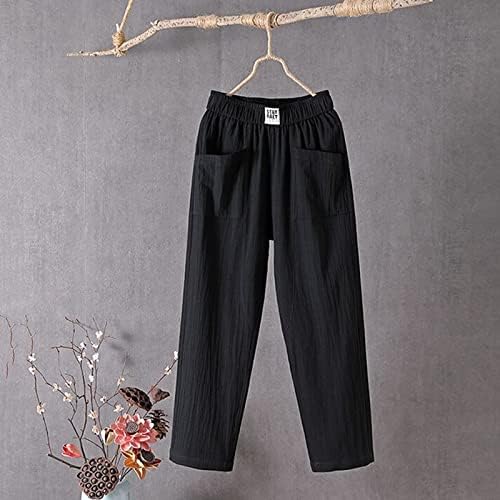 מכנסי פשתן כותנה אלסטיים אלסטיים של ג'אואר עם כיסים מכנסי חוף קלים נושמים מכנסי חוף קלים נושמים מכנסי הרמון בכושר מכנסיים