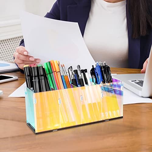 מחזיקי עיפרון שקופים צבעוניים, מחזיק עט אקרילי, מארגן איפור 4 תאים לשולחן העבודה, יהירות, משרד