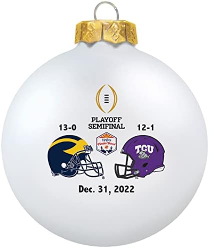 גביע עץ 2022 פלייאוף כדורגל מכללות כדור זכוכית קישוט עץ חג המולד-3 1/4& 34;-קערת פיאסטה-לבן
