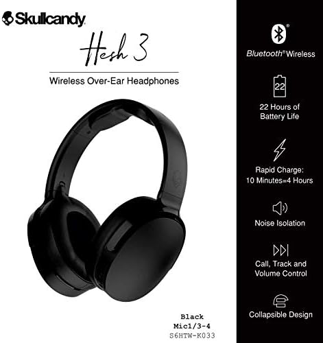 Skullcandy Hesh 3 Bluetooth Wireless Over- אוזניות עם מיקרופון, שחור