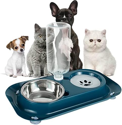 כפול כלב חתול קערות,מים ומזון קערת סט עם להסרה נירוסטה קערה,אוטומטי מתקן מים בקבוק, אוטומטי מים קערת לחתולים,כלבים, חולדות,ארנבות, גינאה