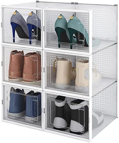 קופסאות אחסון לנעליים של Mupera - קופסת נעליים נקה של ערימה מפלסטיק, פחי מארגן נעליים לבנים עם דלת, קופסאות אחסון נעליים אוורור גדול מתאימה