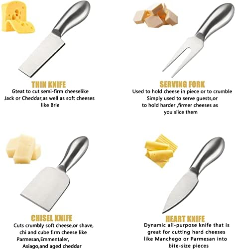 סכיני גבינת צ'וואיקה מוגדרים עם גבינה גבינה גבינה מזלג גבינה מזלג, סכין מורחת גבינה ללוחות חרסי, 4 חתיכות מפיץ חמאת גבינה מפלדת נירוסטה