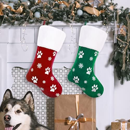 גרבי חג המולד של Hexyhair Dog 2 חבילה לחיות מחמד, ערכת גרב חג המולד של קטיפה ירוקה אדומה 18 אינץ