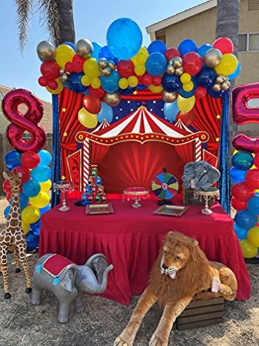 סנוון קרקס קרנבל נושא רקע אדום וילון כוכבים מסיבת יום הולדת צילום רקע יילוד תינוק מקלחת יום הולדת עוגת שולחן קישוטי 5 * 3 רגל