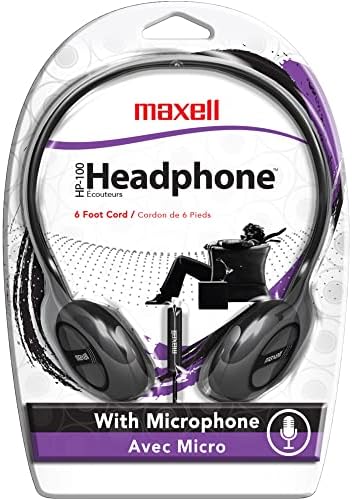 Maxell® HP-100 אוזניות על האוזן עם מיקרופון, שחור