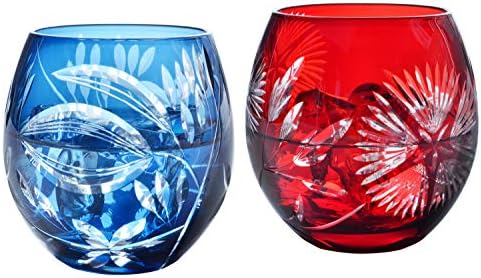 Toyo Sasaki Glass HG880-T106 זוג זכוכית בחינם, מתנה קיריקו, כחול ואדום, 11.8 פלורידה, חבילה של 2
