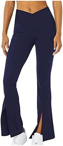 VEZAD לנשים מוצקות/מודפסות מירך המותניים מכנסיים מותניים גבוהים מכנסיים מתרחבים מכנסי מסלול יוגה חריץ מזדמנים