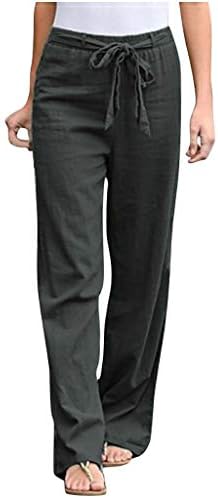 מכנסי פשתן כותנה של Dsodan לנשים, משיכת מכנסי קיץ מותניים גבוהים באלסטיים מכנסי אופנה נוחים מכנסיים פלוס גודל