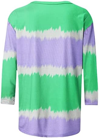 קיץ 3/4 שרוול חולצה עניבת צבע צבע גוש צבע לנשים טוניקה רופפת מזדמנת סוודר חולצות עגול סוודר.