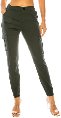 כפול ג ' ינס נשים גבוהה מותן אצן מכנסיים-מזדמן מטען אלסטי חגורת מכנסי טרנינג מחודד עייפות עם 6 כיסים