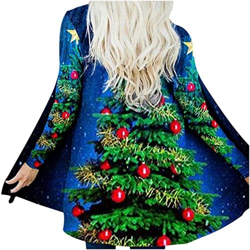סתיו קרדיגנים לנשים אופנה פתוחה טוניקה קדמית עליונה עץ חג המולד מודפסים מעילי שרוול ארוך מעילים קלים משקל קלים