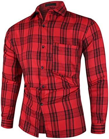 חולצות משובצות XZHDD לגברים, כפתור צווארון עם שרוול ארוך עם שרוול ארוך כפתור מטה על החלקים סריג דק-התאמה חולצה מזדמנת עסקית