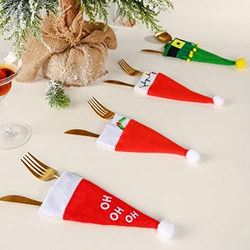 קישוטי חג המולד קטן כובע מזלג סט הוהו שולחן קישוט מזלג תיק יין בקבוק סט לב בצורת מטבח פריטים