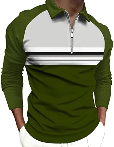 WOCACHI 2022 חולצות פולו לגברים, רוכסן צוואר שרוול ארוך בלוק בלוק טלאים גולף חולצה מעצבת שרירים מזדמנים