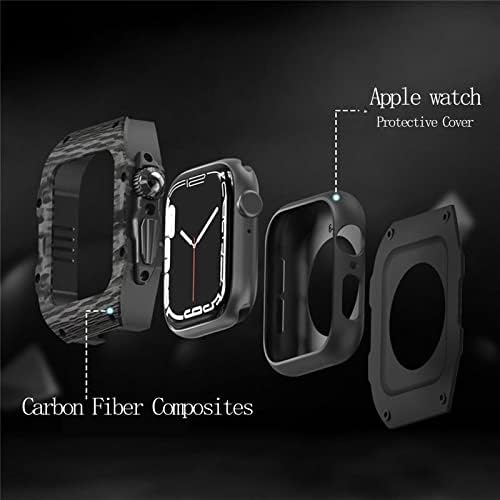 מארז סיבי פחמן ביק+ערכת Mod RM Mod RM Fluororubber עבור Apple Watch Ultra 49 ממ, כיסוי רצועת פלואורובבר עבור IWatch 8 7 45 ממ 6 5 4 SE
