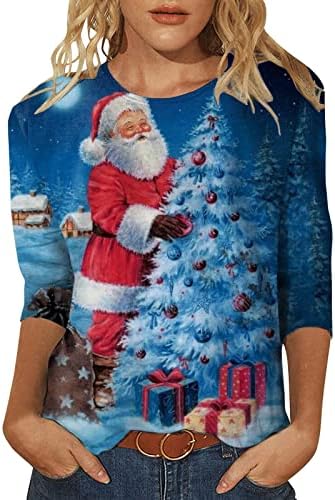 Beuu נשים 2022 סתיו חג המולד סוודאות חולצות חג המולד חולצות וחולצות טרנדיות 3/4 שרוול שרוול טוניקה חולצות טוניקה