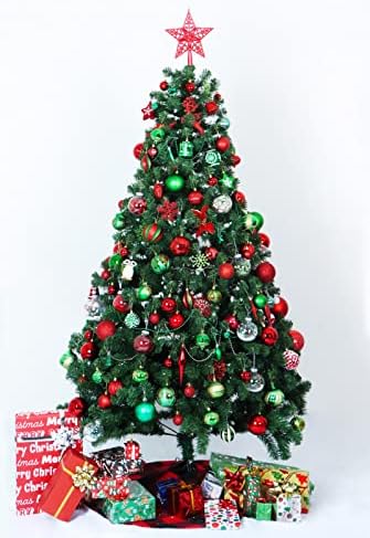 Joiedomi 132 PCS קישוטים שונים של חג המולד עם טופר עץ כוכב כסף, קישוטים לחג המולד אטומים לחגים, קישוט למסיבות, קישוטים לעצים ואירועים