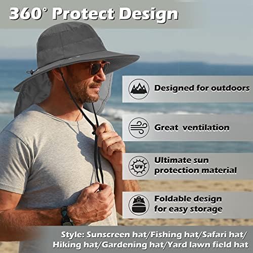 כובע שמש בקיץ לגברים נשים, הגנת UV כובע בוני רחב שוליים כובע דיג עם דש צוואר לספארי טיולים