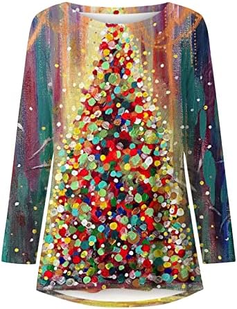 טוניקת חולצות לנשים חידוש חג המולד עץ הדפסה ארוך שרוול עגול צוואר חולצה סתיו מקרית טי חולצות עבור חותלות