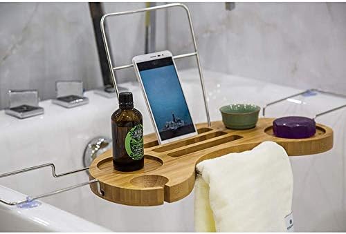 מגש אמבטיה של פשטות יצירתית עם מחזיק אייפד פשטות יצירתית הניתנת להרחבה פשטות במבוק אמבטיה עם טלפון, טאבלט, מחזיק אמבטיה זכוכית יין ועמדת