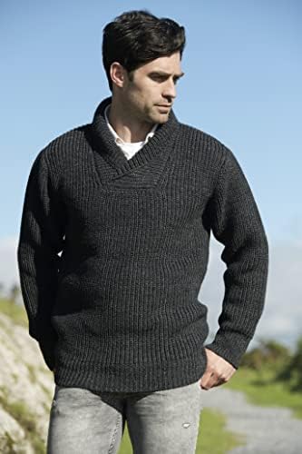 ארן מלאכה סוודר צלעות צעיף לגברים, צמר, מיוצר באירלנד