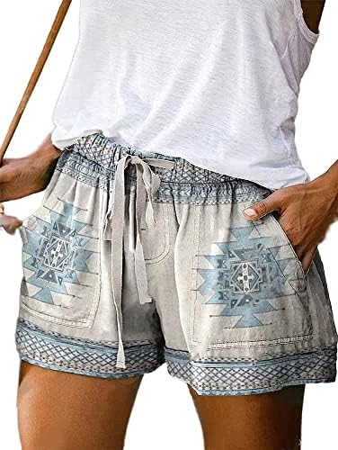 מכנסיים קצרים לנשים קיץ מותניים אלסטיים מזדמנים מערביים מערביים מערביים גיאומטריים מכנסיים קצרים שורפים חוף חוף.
