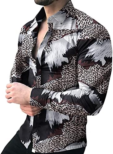 צמרות אופנה XXBR לגברים שרוול ארוך שרוול דש צווארון כפתור מטה חולצות טוניקה רופפת חולצת נמר הדפס הוואי חולצה