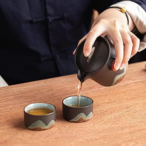 Lianxiao - קרמיקה קונג פו סט תה סט טיול נייד סט תה עם כוס תה תה ותיק נסיעות מתאים לנסיעות הביתה בחוץ ומשרדים -3 יחידות