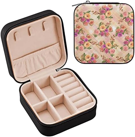 קופסת תכשיטים עור קיגאי פרחים יפהפיים תיק אחסון תכשיטים מיני נייד לטיולים, עגילי טבעת קטנים עגילי שרשראות ארגונים לנשים בנות