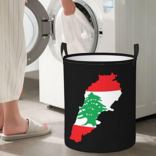 לבנון דגל מפת אחסון סל גדול עגול עם ידיות סל כביסה, עבור בגדים מלוכלכים אמבטיה כביסה אחסון