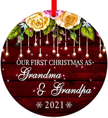 פליאב חג המולד הראשון שלנו כקישוט סבתא וסבא 2021, קישוט חג המולד של סבא וסבתא חדשים, קישוט עץ חג המולד המשפחתי בבית חווה, מתנה רומנטית