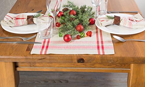 DII פס צרפתי אוסף שולחן אוכל אוסף בית חווה סגנון שולחן שולחן, 14x72 אינץ ', טאופה/אדום